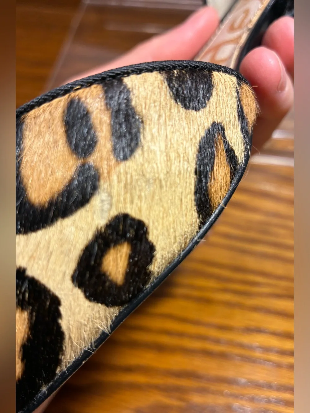 Sam Edelman Calf Hair Leopard Print Black Suede Patent d’Orsay Flats Size 7